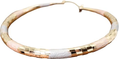 2.36" Inch Diamond Laser Cut Texture Tri-Tone Hoop Earrings, Painted Rose Gold Yellow Gold Silver Tone, 18k Gold Filled Plated in Kuwait