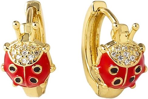 Ladybug Red Black Enamel CZ Small Hoop Earrings for Women Hypoallergenic Cute Gold Plated Insect Beetle Animal Huggie Hoops Unique Fashion Jewelry 12mm in Saudi Arabia
