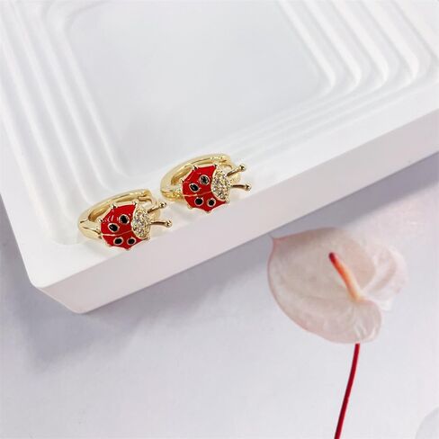 Ladybug Red Black Enamel CZ Small Hoop Earrings for Women Hypoallergenic Cute Gold Plated Insect Beetle Animal Huggie Hoops Unique Fashion Jewelry 12mm in Saudi Arabia
