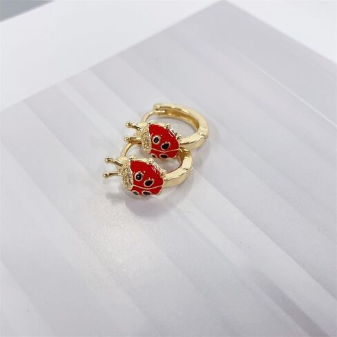 Ladybug Red Black Enamel CZ Small Hoop Earrings for Women Hypoallergenic Cute Gold Plated Insect Beetle Animal Huggie Hoops Unique Fashion Jewelry 12mm in Saudi Arabia