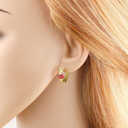 Ladybug Red Black Enamel CZ Small Hoop Earrings for Women Hypoallergenic Cute Gold Plated Insect Beetle Animal Huggie Hoops Unique Fashion Jewelry 12mm in Saudi Arabia