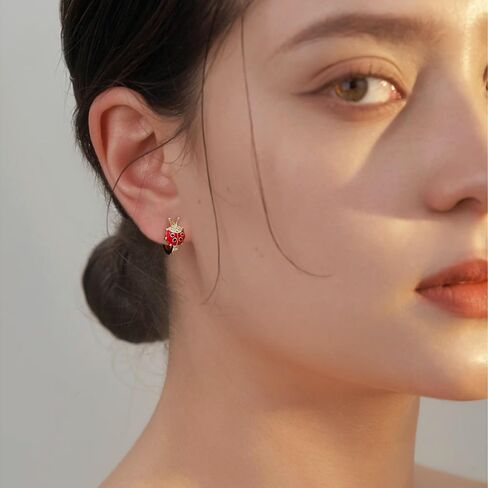 Ladybug Red Black Enamel CZ Small Hoop Earrings for Women Hypoallergenic Cute Gold Plated Insect Beetle Animal Huggie Hoops Unique Fashion Jewelry 12mm in Saudi Arabia