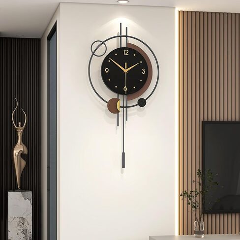 FLEBLE Modern Wall Clock Decorative Wall Clocks with Pendulum Silent Non Ticking Battery Operated Large Clock for Living Room,Kitchen,Home,Bathroom,Bedroom Wall Decor, 12.6 * 25inch in Kuwait