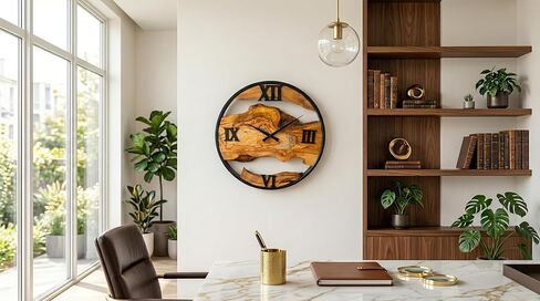 ساعة حائط من خشب الزيتون مقاس 20 بوصة - لوح صلب طبيعي بحافة حية وآلية صامتة غير موقوتة - ديكور مزرعة ريفي للمطبخ وغرفة النوم وغرفة المعيشة in Kuwait