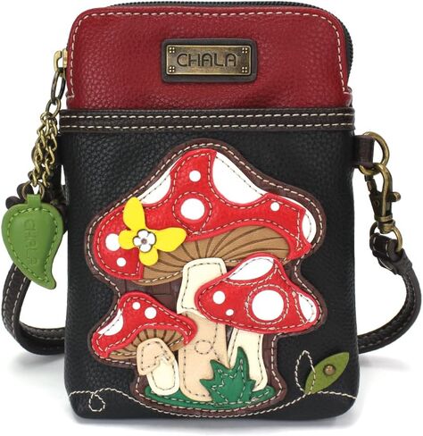 CHALA Crossbody Cell Phone Purse | Women's Multi-Color Wristlet Handbags with Adjustable Strap (Black_ Red Mushroom) in Saudi Arabia
