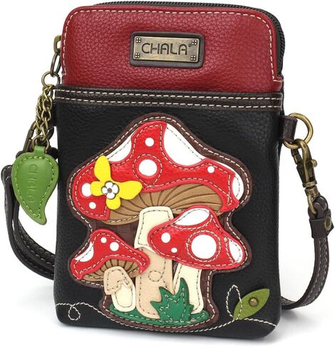 CHALA Crossbody Cell Phone Purse | Women's Multi-Color Wristlet Handbags with Adjustable Strap (Black_ Red Mushroom) in Saudi Arabia