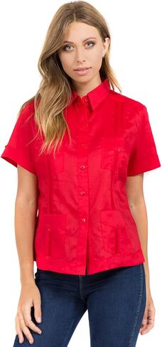 قميص Guayabera التقليدي للسيدات مصنوع من الكتان بنسبة 100% وأكمام قصيرة XS-3X in Saudi Arabia