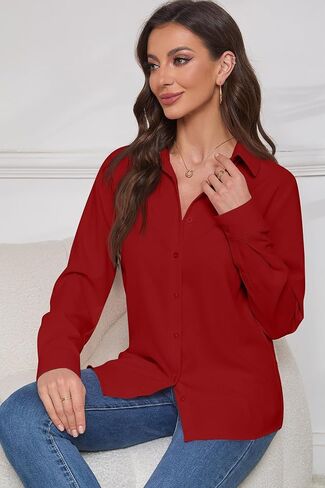 Women Wrinkle Free Soft and Breathable Chiffon Button Down Long Sleeve Blouse Collared Shirt Work Casual Tops in Saudi Arabia