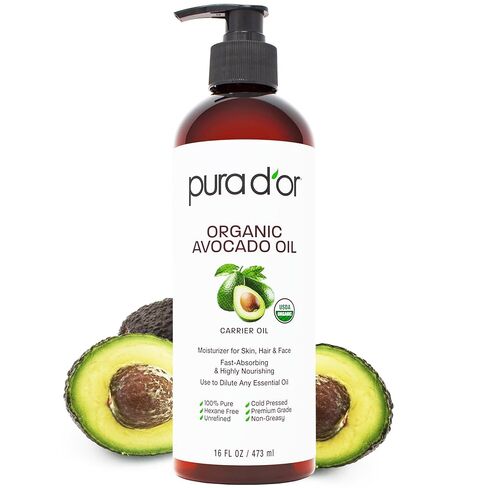 PURA D'OR Organic Avocado Oil, 100% Pure USDA Certified Natural, Cold Pressed Carrier Oil, Nutrients & Antioxidants, Hydrating & Nourishing for Full Body Massage, Hair, Skin & Face, 16oz in Kuwait