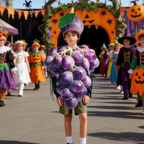 Grape Costume Outfit - Polyester Pullover Set With Matching Hat,Food Theme Party Wear, Unisex Adult Child Sizes, Funny Fruit in Saudi Arabia