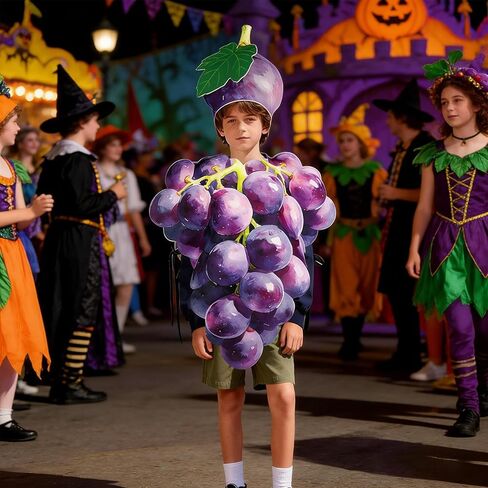Grape Costume Outfit - Polyester Pullover Set With Matching Hat,Food Theme Party Wear, Unisex Adult Child Sizes, Funny Fruit in Saudi Arabia
