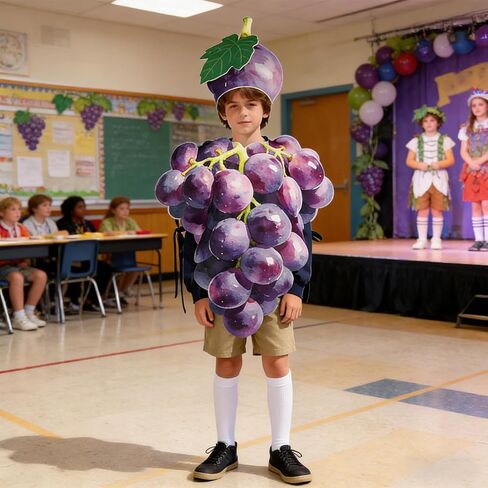 Grape Costume Outfit - Polyester Pullover Set With Matching Hat,Food Theme Party Wear, Unisex Adult Child Sizes, Funny Fruit in Saudi Arabia