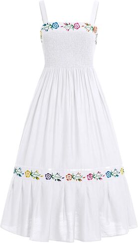 Womens Cinco De Mayo Fiesta Mexican Traditional Folk Floral Embroidery Dress Adjustable Spaghetti Straps in Saudi Arabia