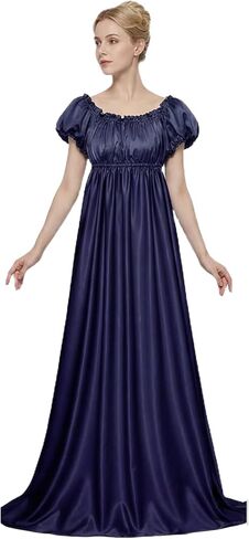 Women Regency Dress Costume High Waistline Ruffled Puff Sleeve Empire Long Dresses for Party in Kuwait