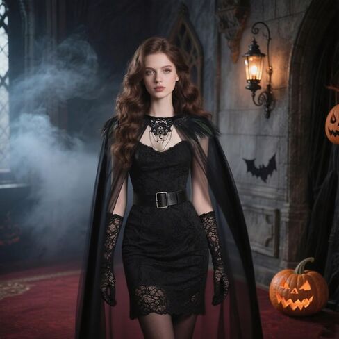 عباءة نسائية من الريش القوطي حزمة من 3 أساور قناع من التول مع ياقة من الريش، عباءة مصاصي الدماء، عباءة ساحرات، كيب كوسبلاي لكرنفال الهالوين in Kuwait