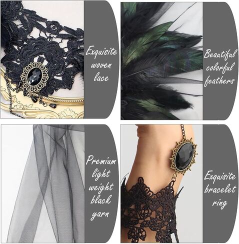 عباءة نسائية من الريش القوطي حزمة من 3 أساور قناع من التول مع ياقة من الريش، عباءة مصاصي الدماء، عباءة ساحرات، كيب كوسبلاي لكرنفال الهالوين in Kuwait