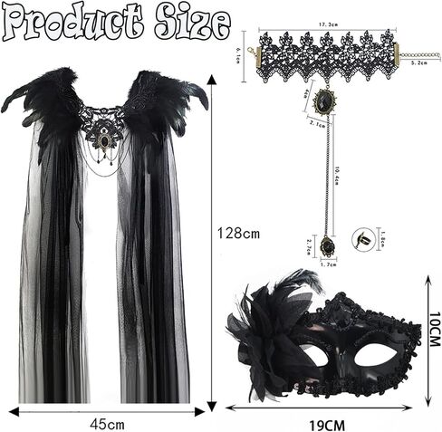 عباءة نسائية من الريش القوطي حزمة من 3 أساور قناع من التول مع ياقة من الريش، عباءة مصاصي الدماء، عباءة ساحرات، كيب كوسبلاي لكرنفال الهالوين in Kuwait