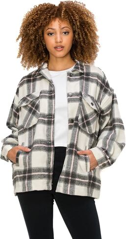 سترة Cali1850 نسائية منقوشة من الفلانيل بأكمام طويلة وأزرار سفلية كاجوال لصديقها in Kuwait