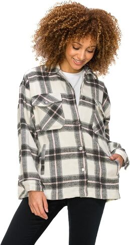 Cali1850 Women Plaid Flannel Oversize Long Sleeve Shacket Button Down Casual Boyfriend Jacket in Saudi Arabia