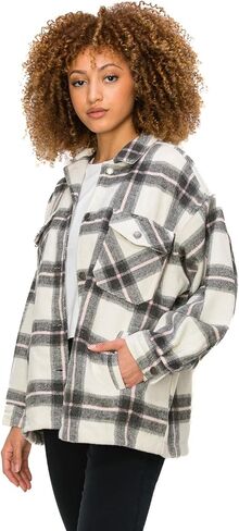 Cali1850 Women Plaid Flannel Oversize Long Sleeve Shacket Button Down Casual Boyfriend Jacket in Saudi Arabia