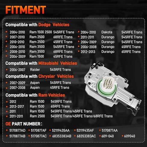 Transmission Solenoid Block Pack Compatible with Dodge Jeep RAM - 2011-2017 Ram 1500 2500 3500 2011 Dakota 2011-2013 Durango 2011-2013 Grand Cherokee Replace#45RFE, 545RFE, 52119435AF, 5170877AF in Kuwait