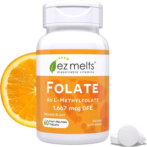 EZ Melts Dissolvable Folate 1,667 mcg, L-Methylfolate, Sugar-Free, 2-Month Supply in Kuwait