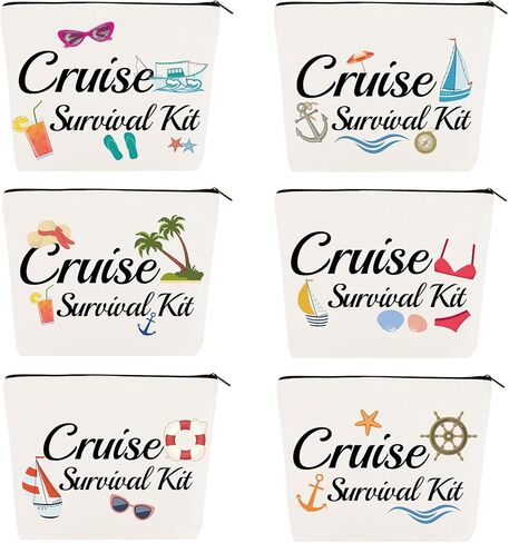 6Pcs Cruise Makeup Bag Cruise Survival Canvas Kit Funny Travel Cosmetic Bag Cruise Essentials Accessories Portable Organizer Zipper Pouch for Cruise Trip Gifts for Girls Women Sisters in Kuwait