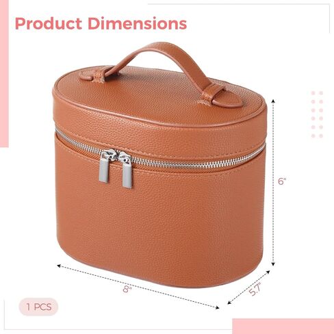 Makeup Vanity Bag for Women - Large Capacity Cosmetic Organizer with Removable Liner, Waterproof PU Leather Skincare Bag, Portable Chic Cosmetic Make Up Case for Skincare, Brushes, Accessories, Brown in Saudi Arabia