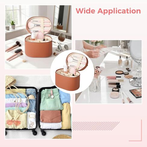 Makeup Vanity Bag for Women - Large Capacity Cosmetic Organizer with Removable Liner, Waterproof PU Leather Skincare Bag, Portable Chic Cosmetic Make Up Case for Skincare, Brushes, Accessories, Brown in Saudi Arabia
