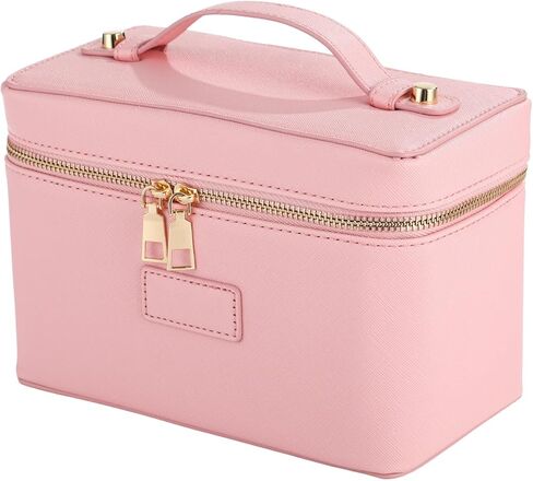 Makeup Vanity Bag for Women - Large Capacity Cosmetic Organizer with Removable Liner, Waterproof PU Leather Skincare Bag, Portable Chic Cosmetic Make Up Case for Skincare, Brushes, Accessories, Brown in Saudi Arabia