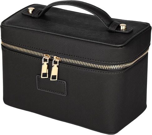 Makeup Vanity Bag for Women - Large Capacity Cosmetic Organizer with Removable Liner, Waterproof PU Leather Skincare Bag, Portable Chic Cosmetic Make Up Case for Skincare, Brushes, Accessories, Brown in Saudi Arabia