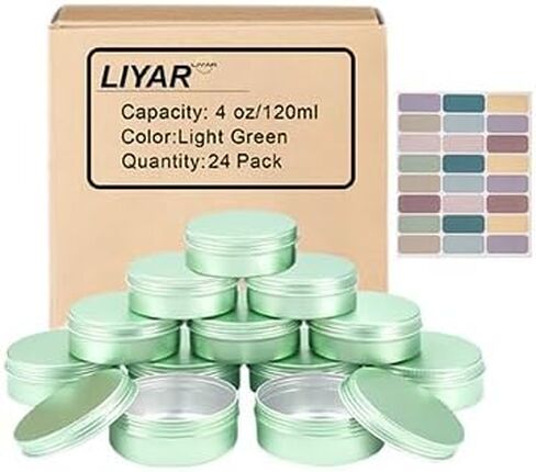 علب ألومنيوم بأغطية سعة 4 أونصة، 24 علبة دائرية للمراهم أو البهارات أو ألواح اللوشن أو المسكنات (أخضر شاحب) in Kuwait