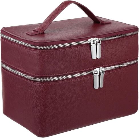 Makeup Vanity Bag for Women - Large Capacity Cosmetic Organizer with Removable Liner, Waterproof PU Leather Skincare Bag, Portable Chic Cosmetic Make Up Case for Skincare, Brushes, Accessories, Brown in Saudi Arabia