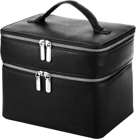 Makeup Vanity Bag for Women - Large Capacity Cosmetic Organizer with Removable Liner, Waterproof PU Leather Skincare Bag, Portable Chic Cosmetic Make Up Case for Skincare, Brushes, Accessories, Brown in Saudi Arabia