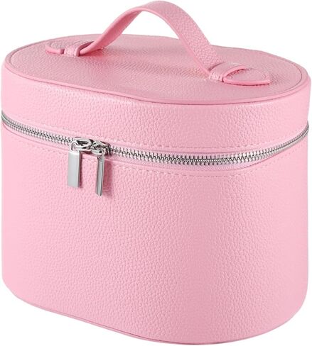 Makeup Vanity Bag for Women - Large Capacity Cosmetic Organizer with Removable Liner, Waterproof PU Leather Skincare Bag, Portable Chic Cosmetic Make Up Case for Skincare, Brushes, Accessories, Brown in Saudi Arabia