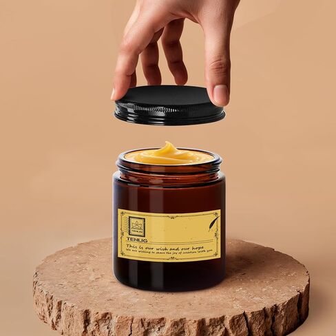 8 oz Glass Jars with Lids,Amber,6 Pack Empty Cosmetic Containers with Inner lids and Inner Liners,Black Metal Lid,Refillable Round Airtight Jars,Use to store Lotion,Powders,Candle Making in Saudi Arabia