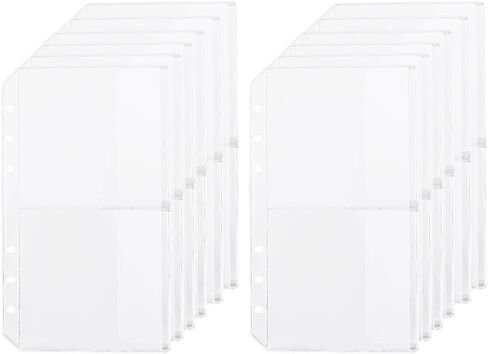 24 Pockets 12 Pack A6 Cash Binder Envelopes Clear Zipper Binder Pocket 6 Rings Loose Leaf Bags Waterproof PVC Card Sleeves Folders for Planner Inserts Document Pouch Filing Office Supplies in Saudi Arabia