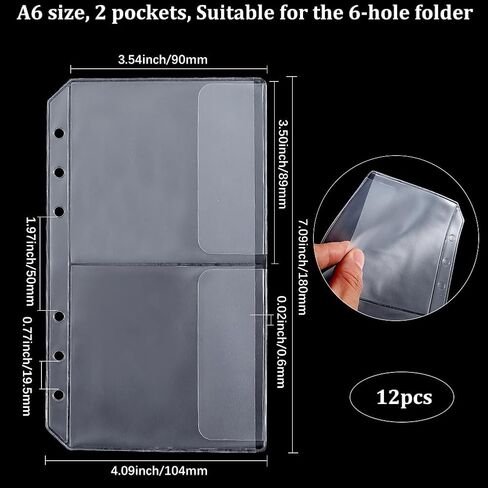 24 Pockets 12 Pack A6 Cash Binder Envelopes Clear Zipper Binder Pocket 6 Rings Loose Leaf Bags Waterproof PVC Card Sleeves Folders for Planner Inserts Document Pouch Filing Office Supplies in Saudi Arabia