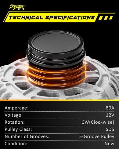 Oktiger Upgraded Alternator for Chevy Spark 2016 2017 2018 2019 2020 2021 2022 Activ Ls Lt 1.4L, for Chevrolet Spark 2016-2022, L4 12V 80A Clockwise 5-Groove Pulley, OE 42527306 in Kuwait