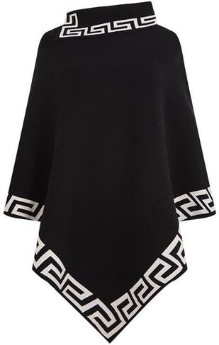 معطف نسائي بنمط مفتاح يوناني، رقبة عالية، حاشية غير متماثلة، سترة محبوكة بنمط هندسي in Kuwait