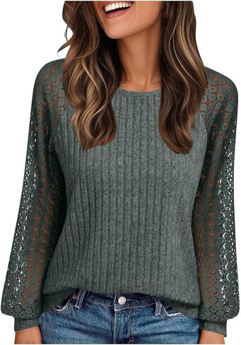 سترة متماسكة المرأة طويلة الأكمام Crewneck بلوزات العصرية تونك البلوز القمم مع ثقوب الإبهام سترات شتوية مريحة in Saudi Arabia