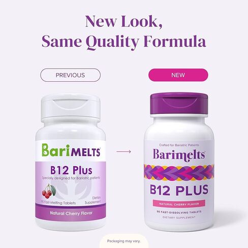 BariMelts B12 Plus, Dissolvable Bariatric Vitamins, Natural Cherry Flavor, 90 Fast Melting Tablets in Kuwait