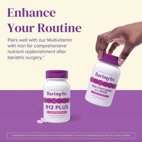 BariMelts B12 Plus, Dissolvable Bariatric Vitamins, Natural Cherry Flavor, 90 Fast Melting Tablets in Kuwait