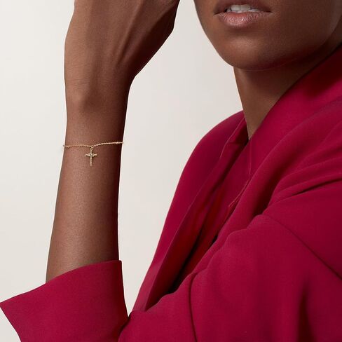 Gold Cross Bracelet for Women, Dainty 18K Gold Plated Double Pendant Jewelry, Sparkling Zirconia Prayer Bracelet, Adjustable Link Chain Lobster Clasp (5.9in + 2.4in) in Saudi Arabia