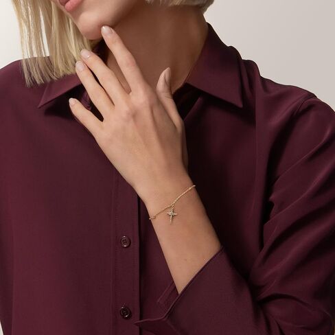 Gold Cross Bracelet for Women, Dainty 18K Gold Plated Double Pendant Jewelry, Sparkling Zirconia Prayer Bracelet, Adjustable Link Chain Lobster Clasp (5.9in + 2.4in) in Saudi Arabia