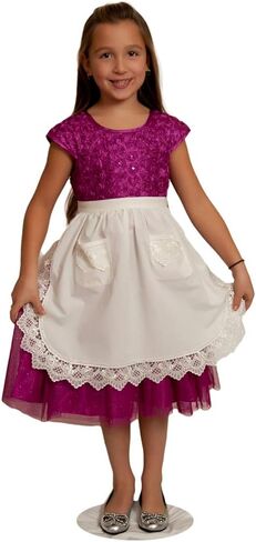 Essence of Europe Gifts Deluxe Vintage Lace Half Apron For Girls by E.H.G | Victorian Maid Costume | Kitchen Party | Age 4-12 | Two Pockets | Ecru | Beige in Kuwait