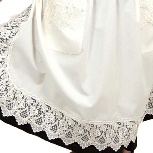Essence of Europe Gifts Deluxe Vintage Lace Half Apron For Girls by E.H.G | Victorian Maid Costume | Kitchen Party | Age 4-12 | Two Pockets | Ecru | Beige in Kuwait