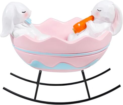 Exasinine Bunny Figurines Easter Candy Dish Rocking Egg Cradle Rabbit Statue for Spring Decor Cute Bunny Tabletop Centerpiece for Home Office Decoration, Easter Rabbit Decoration Gift in Kuwait