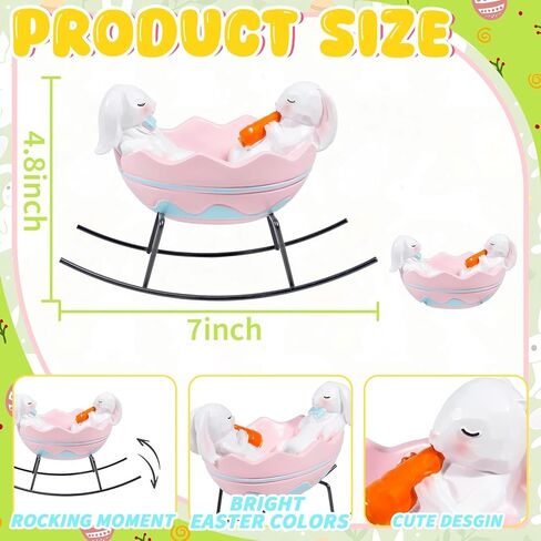 Exasinine Bunny Figurines Easter Candy Dish Rocking Egg Cradle Rabbit Statue for Spring Decor Cute Bunny Tabletop Centerpiece for Home Office Decoration, Easter Rabbit Decoration Gift in Kuwait