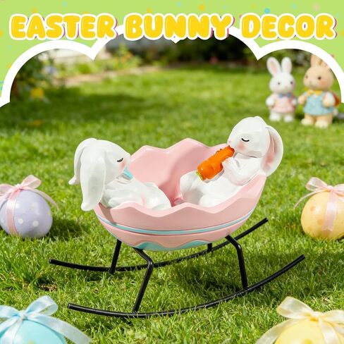 Exasinine Bunny Figurines Easter Candy Dish Rocking Egg Cradle Rabbit Statue for Spring Decor Cute Bunny Tabletop Centerpiece for Home Office Decoration, Easter Rabbit Decoration Gift in Kuwait